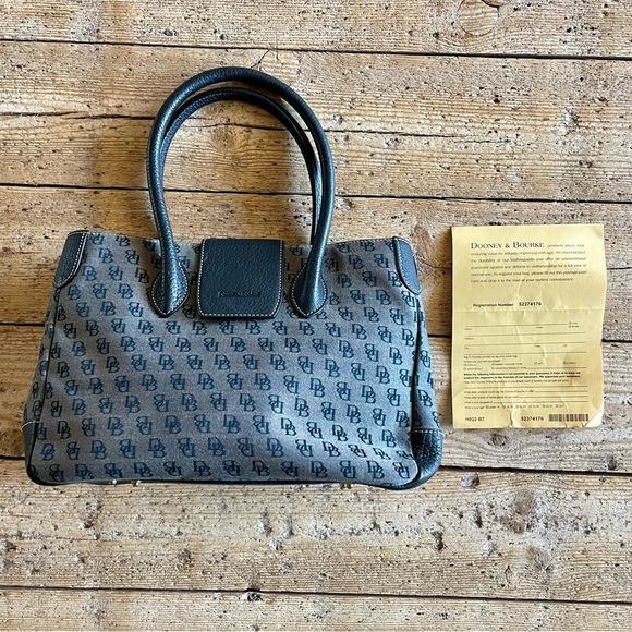 Dooney & Bourke Monogram Logo Satchel Tote Bag Black Canvas Leather - Picture 3 of 14